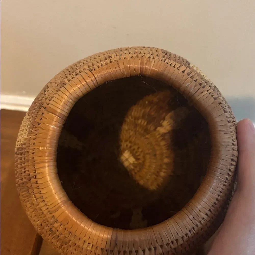 Handcrafted Woven Basket with Lid - Brown and Tan